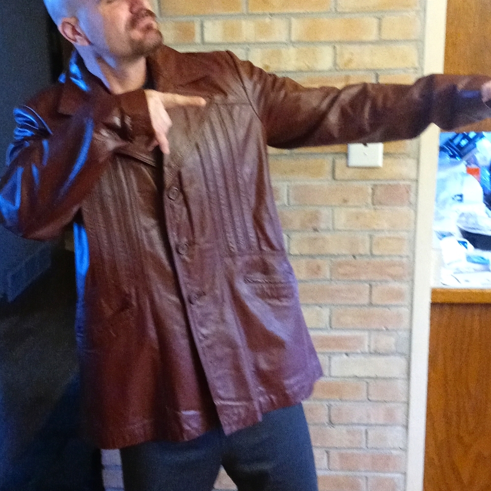 vintage montgomery ward leather coat 44t mens large tall coat ln!